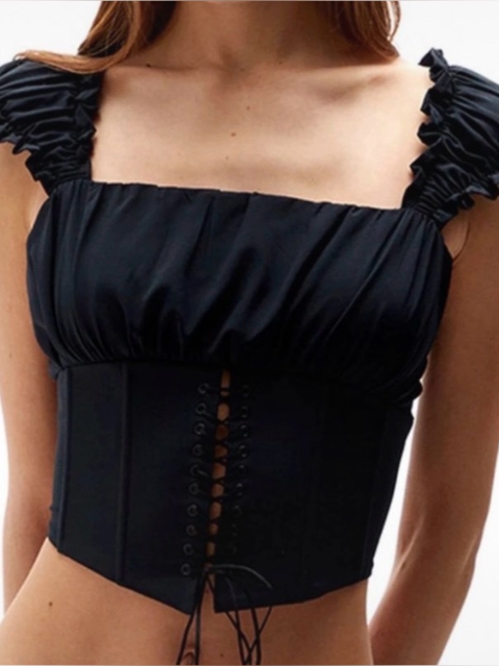 PacSun Kendall + Kylie NWOT Black Lace Up Corset Crop Top Size Medium
